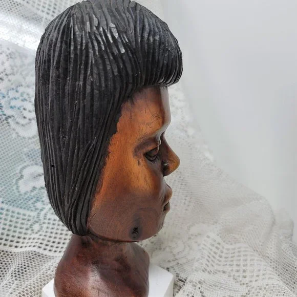 Vintage Hand Carved Woman's Head Figurine - Picture 4 of 9